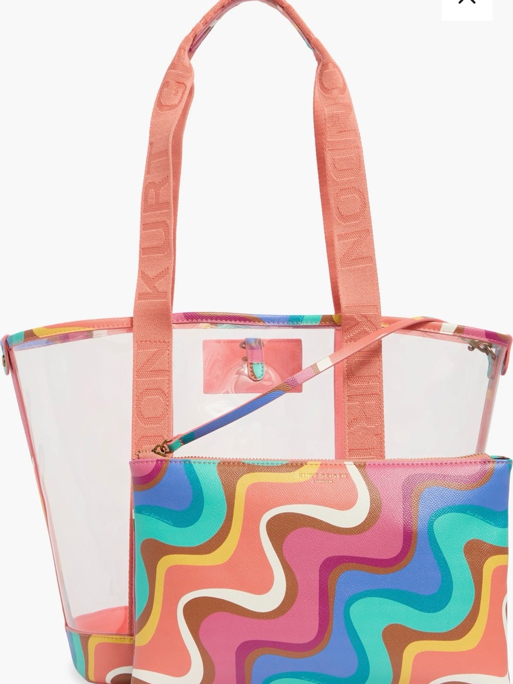 Kurt Geiger Clear Tote with Coral Straps and Colorwave Pouch - Picture 3 of 6